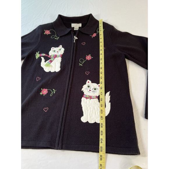 VTG Allison Daley Women SM Black Pink Zip Up Sweater Crazy Cat Lady - Picture 10 of 12